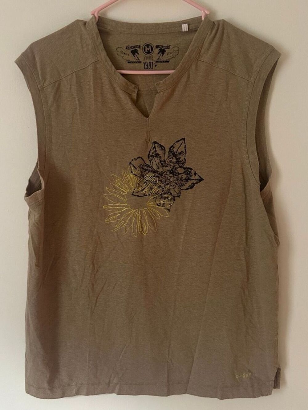 Vintage Y2K Guess Jeans 2004 Hemp Cotton Embroidered Floral Tank Top M